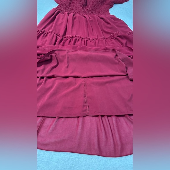 JessaKae Red Ruffled Midi Dress with Flutter Sleeves 100% Polyester - Picture 12 of 13